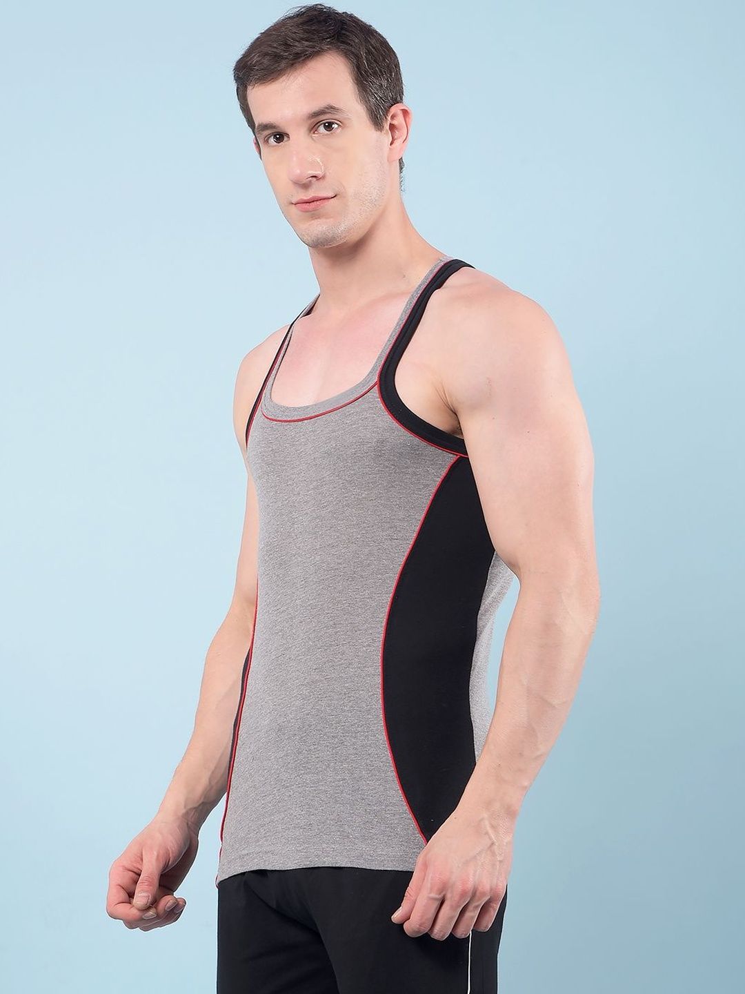 RKG Men Pack Of 5 Colourblocked Cotton Round Neck Gym Vests