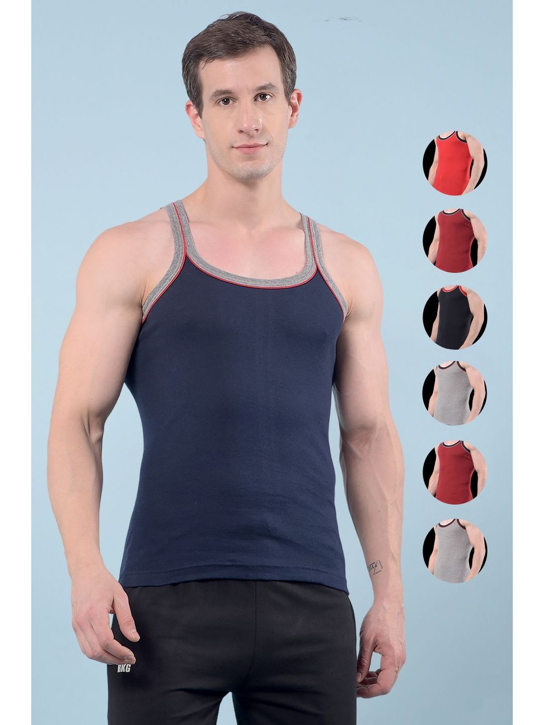 RKG Pack Of 7 Men Cotton Scoop Neck Basic Gym Vests