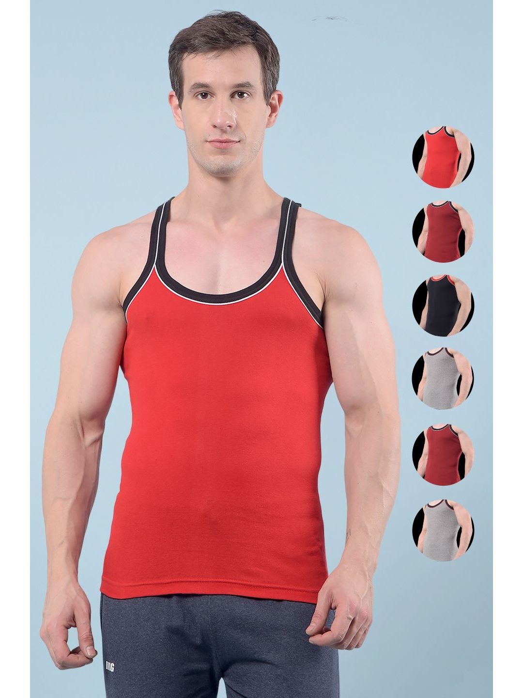 RKG Pack Of 7 Assorted Cotton Scoop Neck Basic Gym Vests