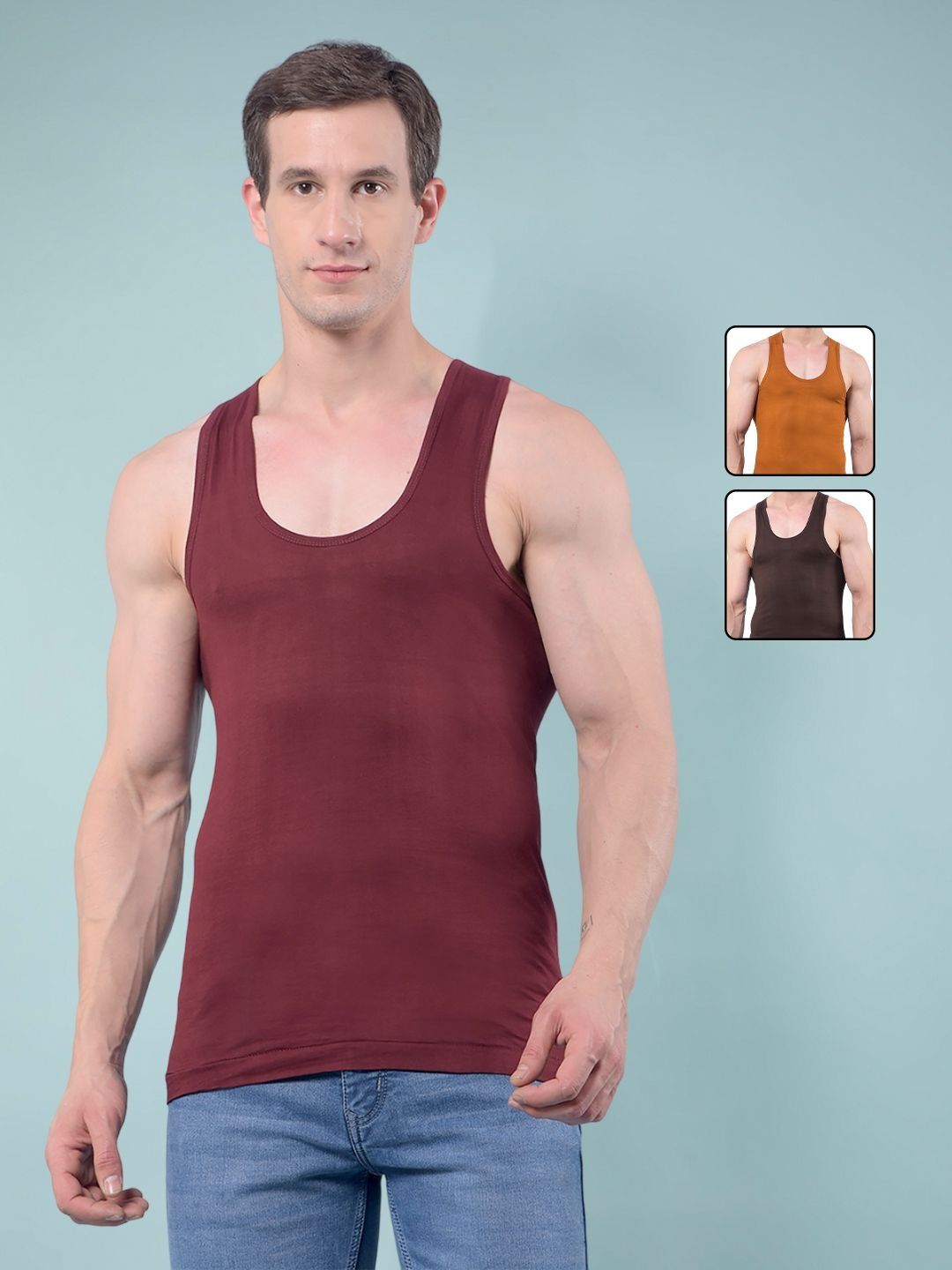 RKG Men Pack Of 3 Assorted Cotton Scoop Neck Basic Vests