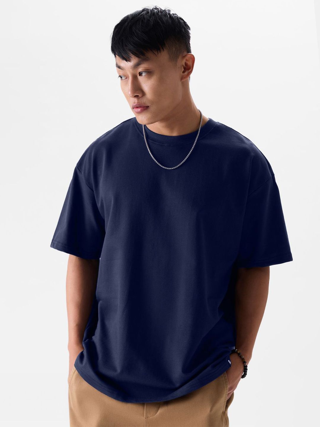 The Souled Store Men Solid Round Neck Pure Cotton Oversized T-shirt