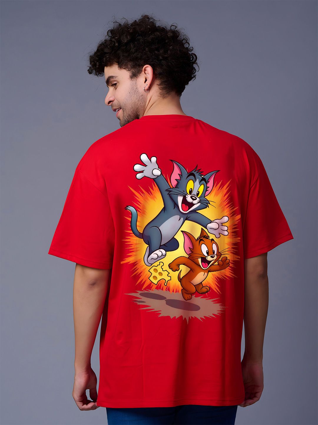 BDSQUARE Men Tom & Jerry Graphic Printed Round Neck T-shirt