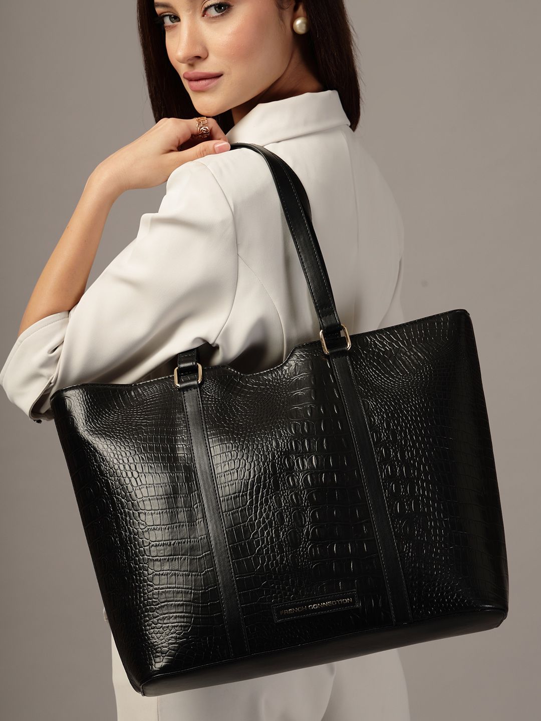 French Connection Women Textured Shopper Tote Bag