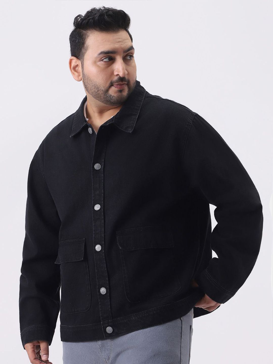 Urbano Plus Size Relaxed Fit Washed Utility Denim Jacket