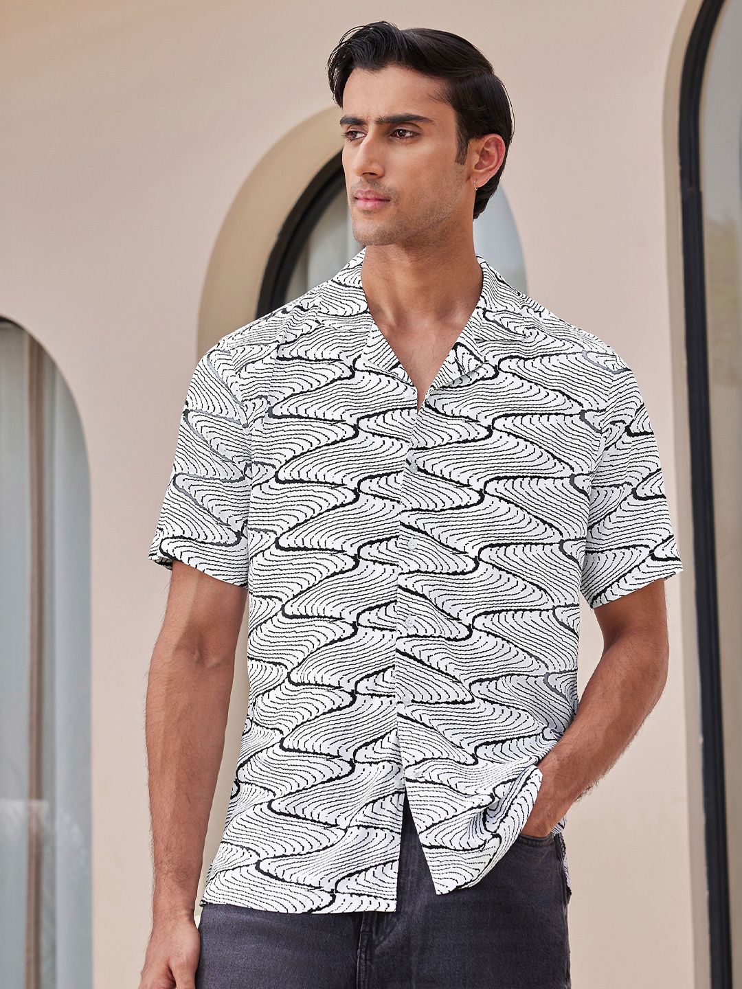 Kiyoページ Buy Zeyo Men Relaxed Fit Abstract Printed Cuban Collar Casual