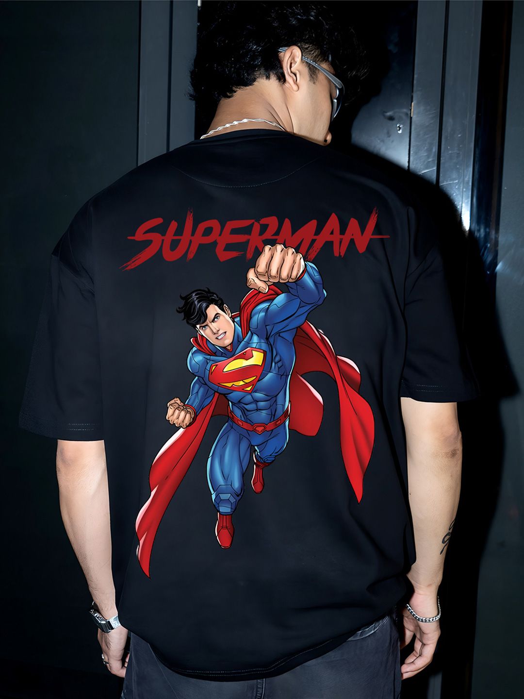 BDSQUARE Men Graphic Printed Round Neck Cotton Oversized T-shirt