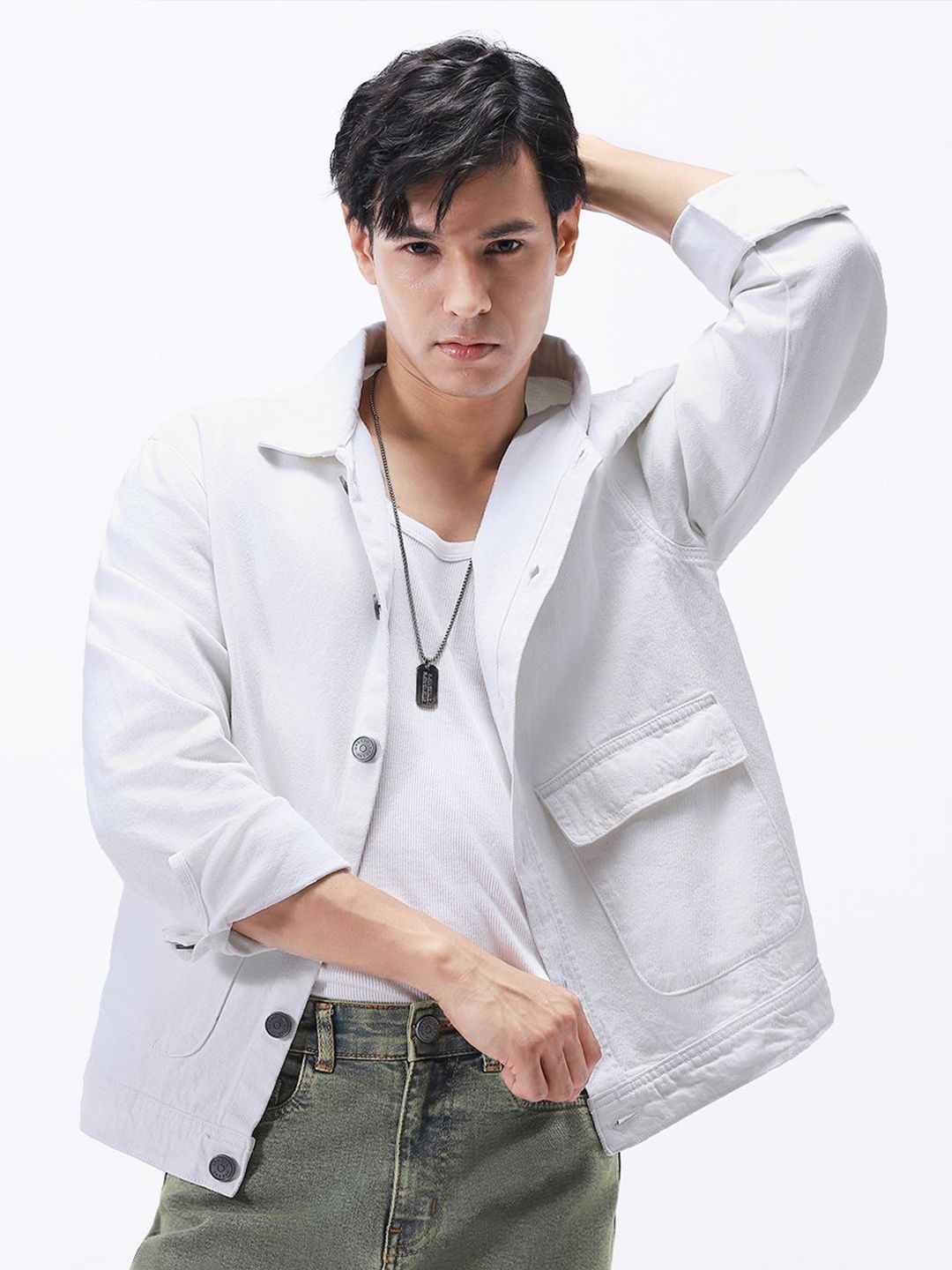 Urbano Fashion Men Spread Collar Solid Denim Jacket