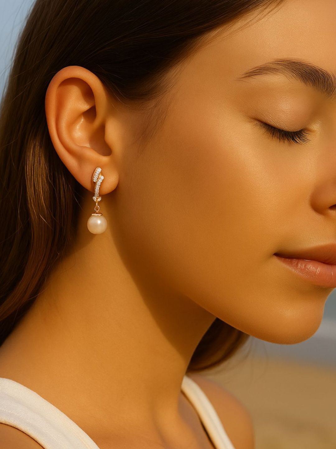 I Jewels Rose Gold-Plated American Diamond Studded & Pearls Contemporary Drop Earrings