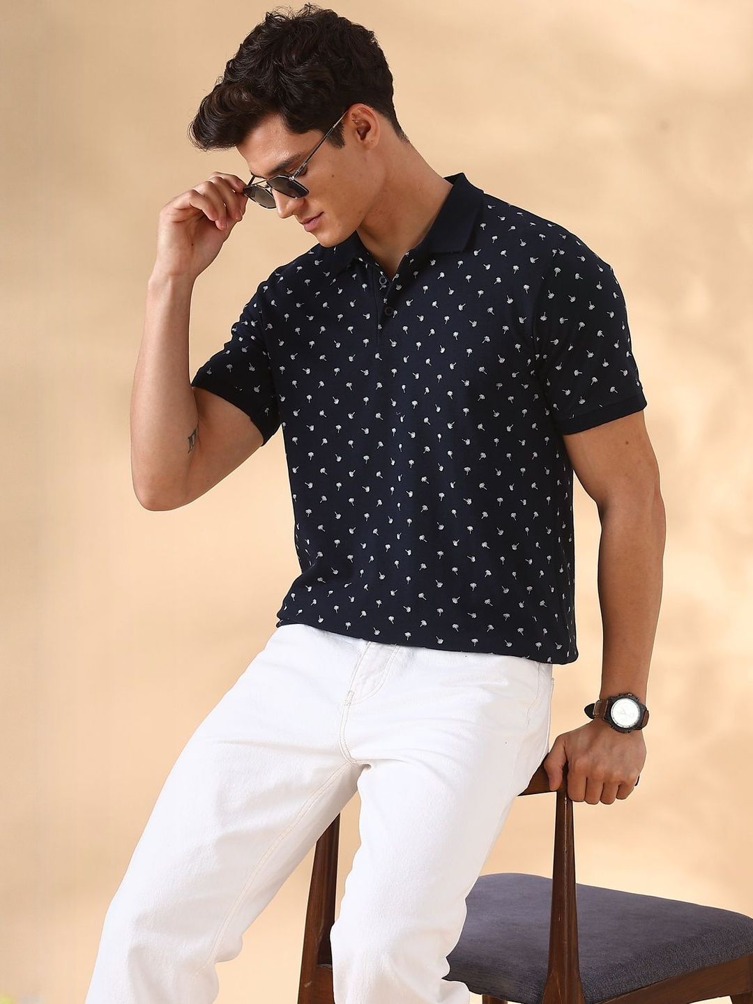 Mast & Harbour Conversational Printed Polo Collar Short Sleeves T-shirt
