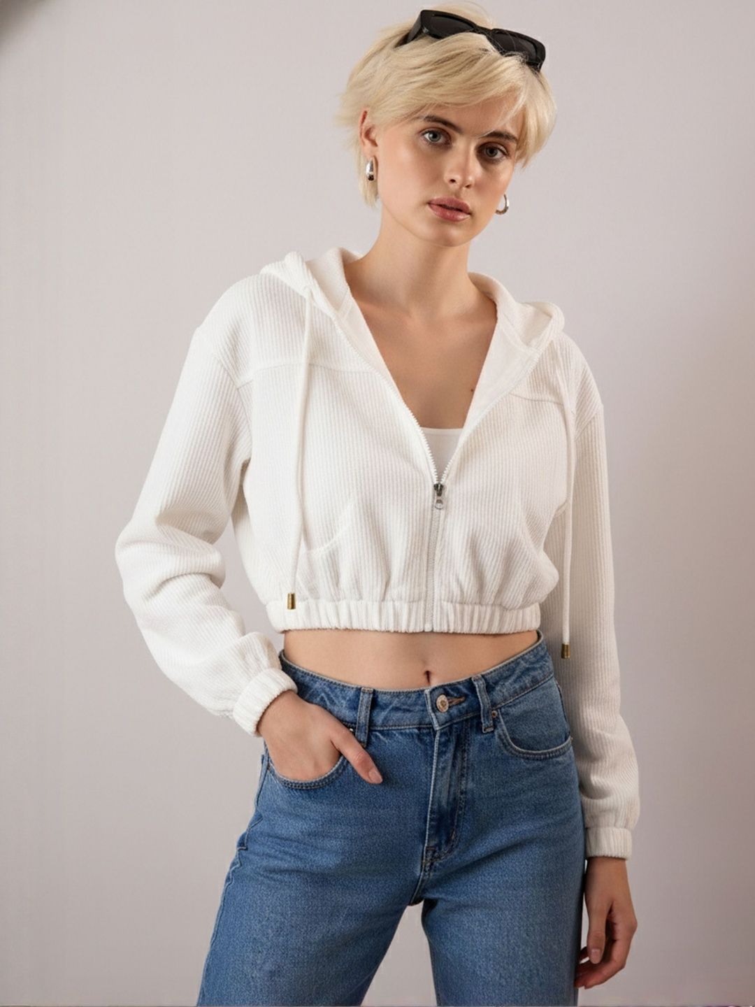 SASSAFRAS Women Corduroy Crop Bomber Jacket