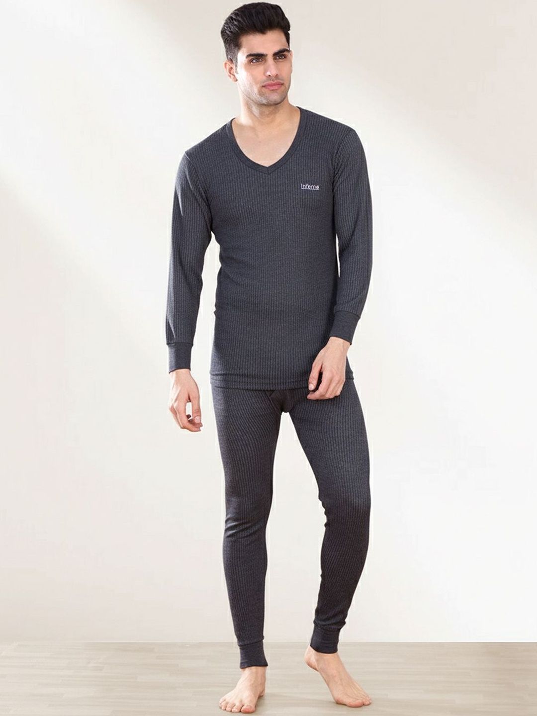 INFERNO Men's V-Neck Full Sleeve Soft & Warm Cotton Winter Thermal Top