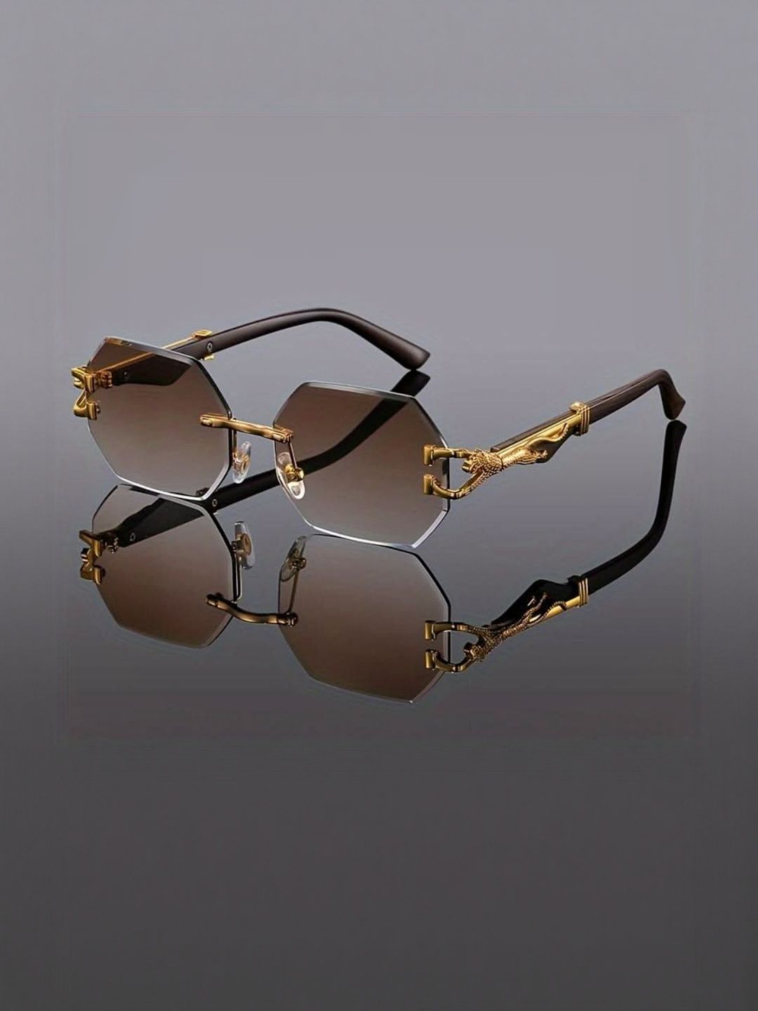 OUDI Unisex Brown Lens & Gold-Toned Other Sunglasses OUGLA_800937539544