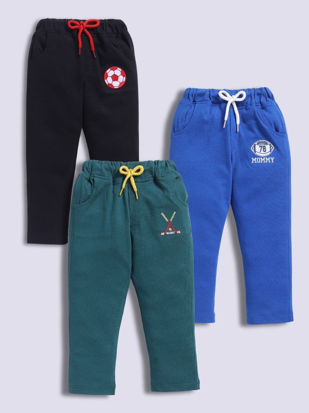 Toonyport Boys Pack Of 3 Typography Embroidered Regular Fit Mid-Rise Track Pants