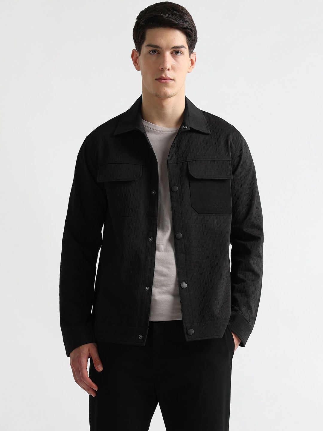 Arrow New York Self Design Spread Collar Long Sleeves Denim Jacket