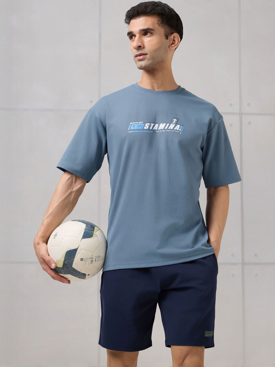 Technosport Men Typography Printed Anti Static Slim Fit T-shirt