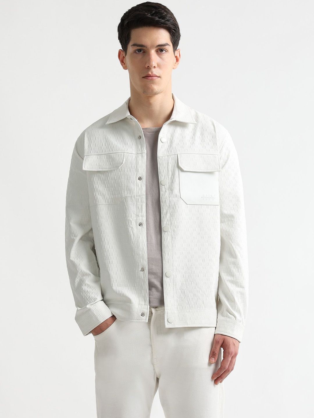 Arrow New York Self Design Spread Collar Long Sleeves Denim Jacket