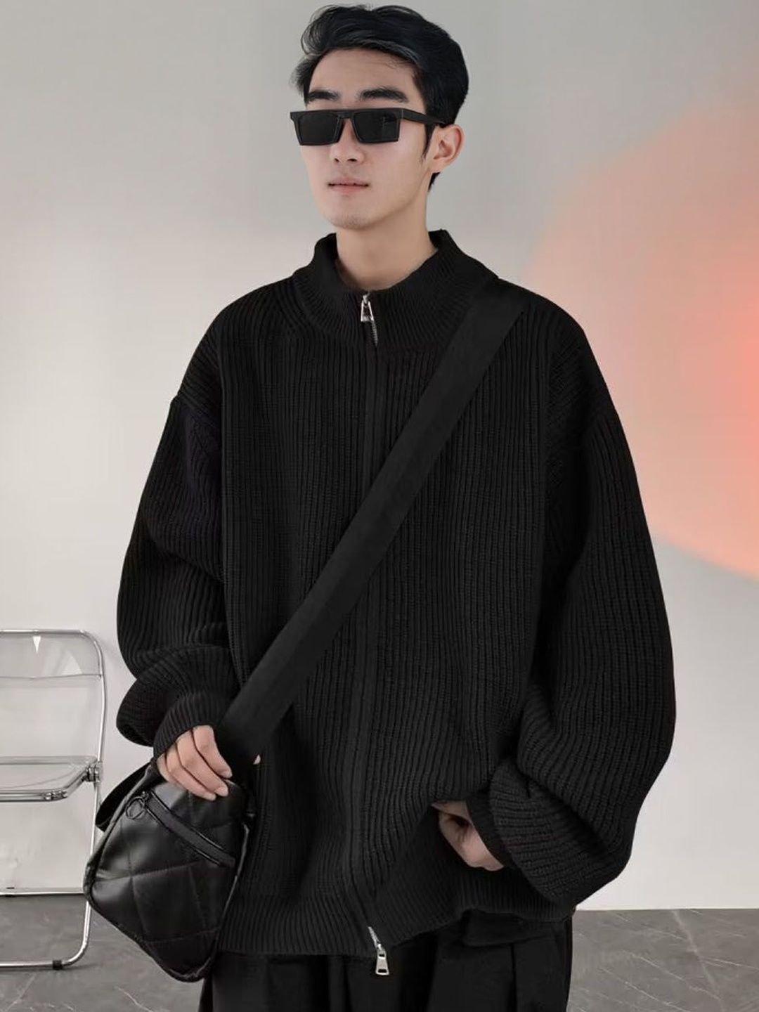StyleCast Men Mock Collar Solid Open Front Jacket
