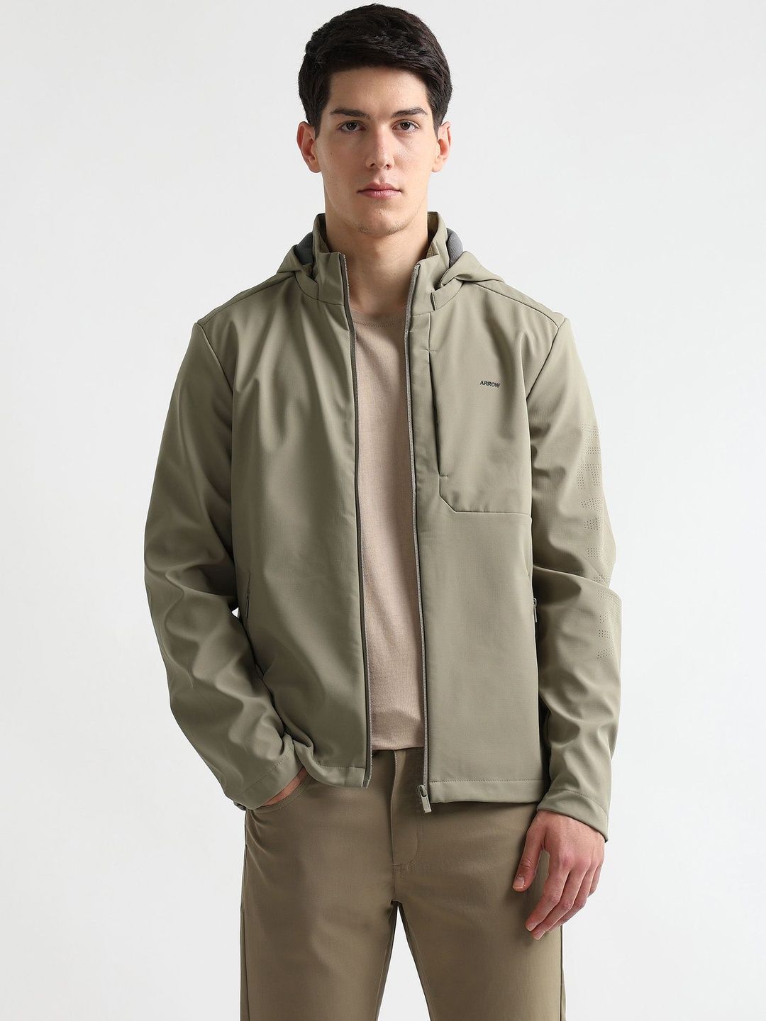 Arrow New York Hooded Long Sleeves Windcheater Open Front Jacket