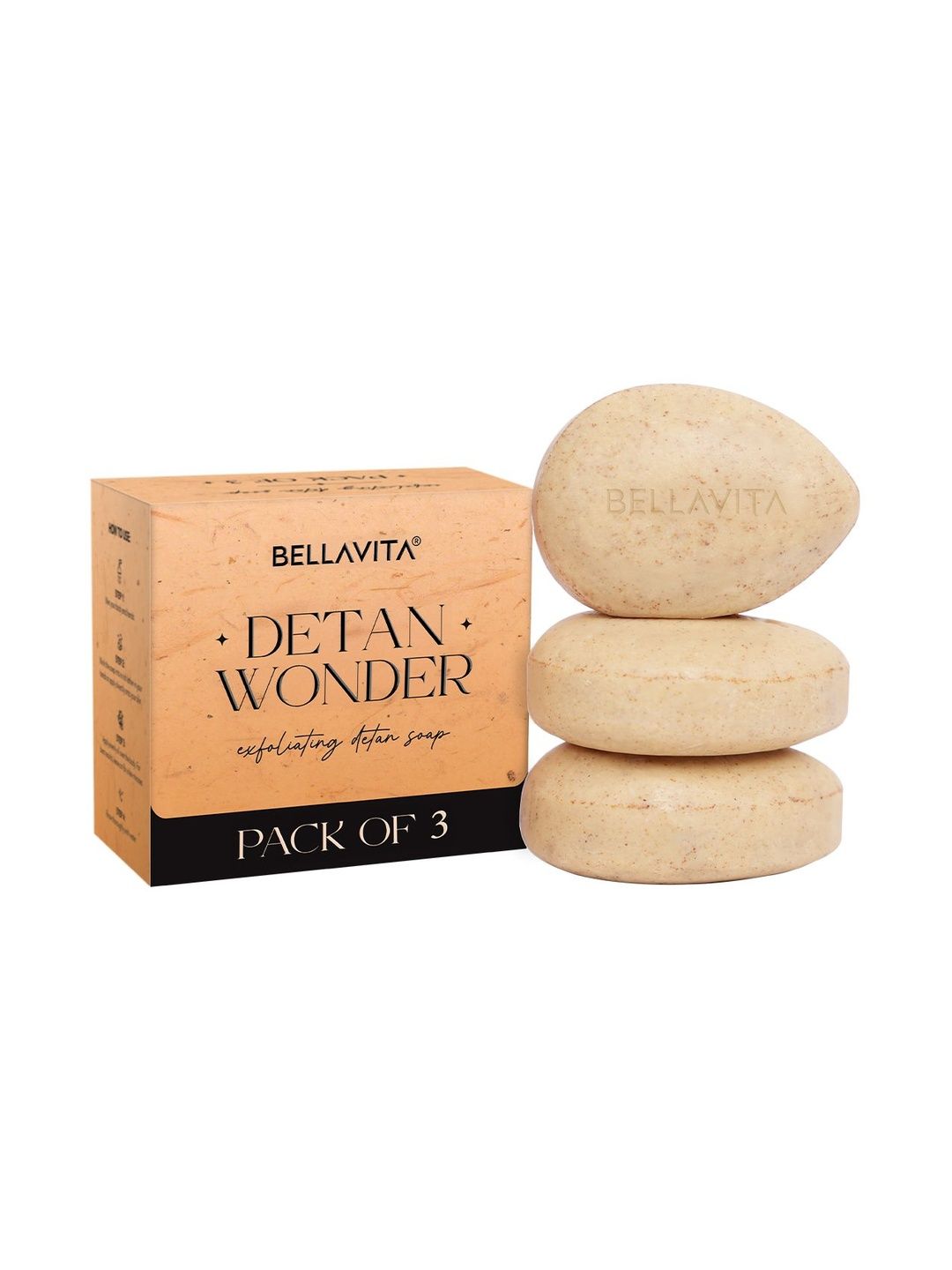 Set of 3 Detan Wonder Soap Bella Vita Organic Set of 3 Detan Wonder Exfoliating Soap with Jojoba Oil - 100 g each
