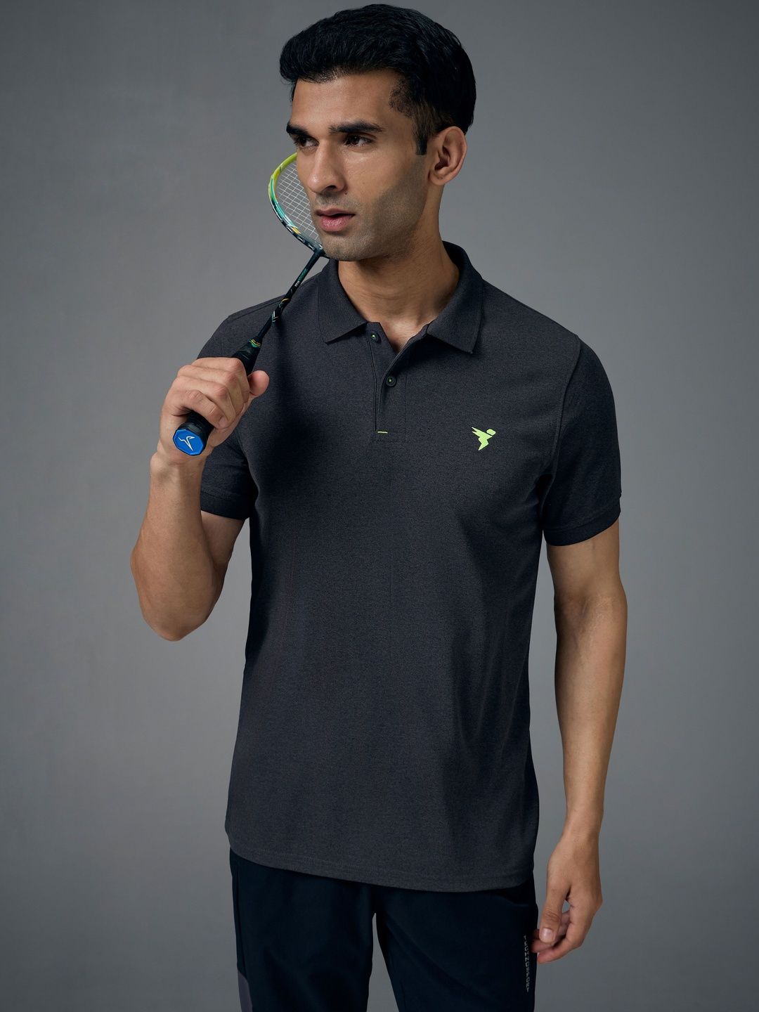 Technosport Men Brand Logo Printed Polo Collar Anti Static Slim Fit T-shirt