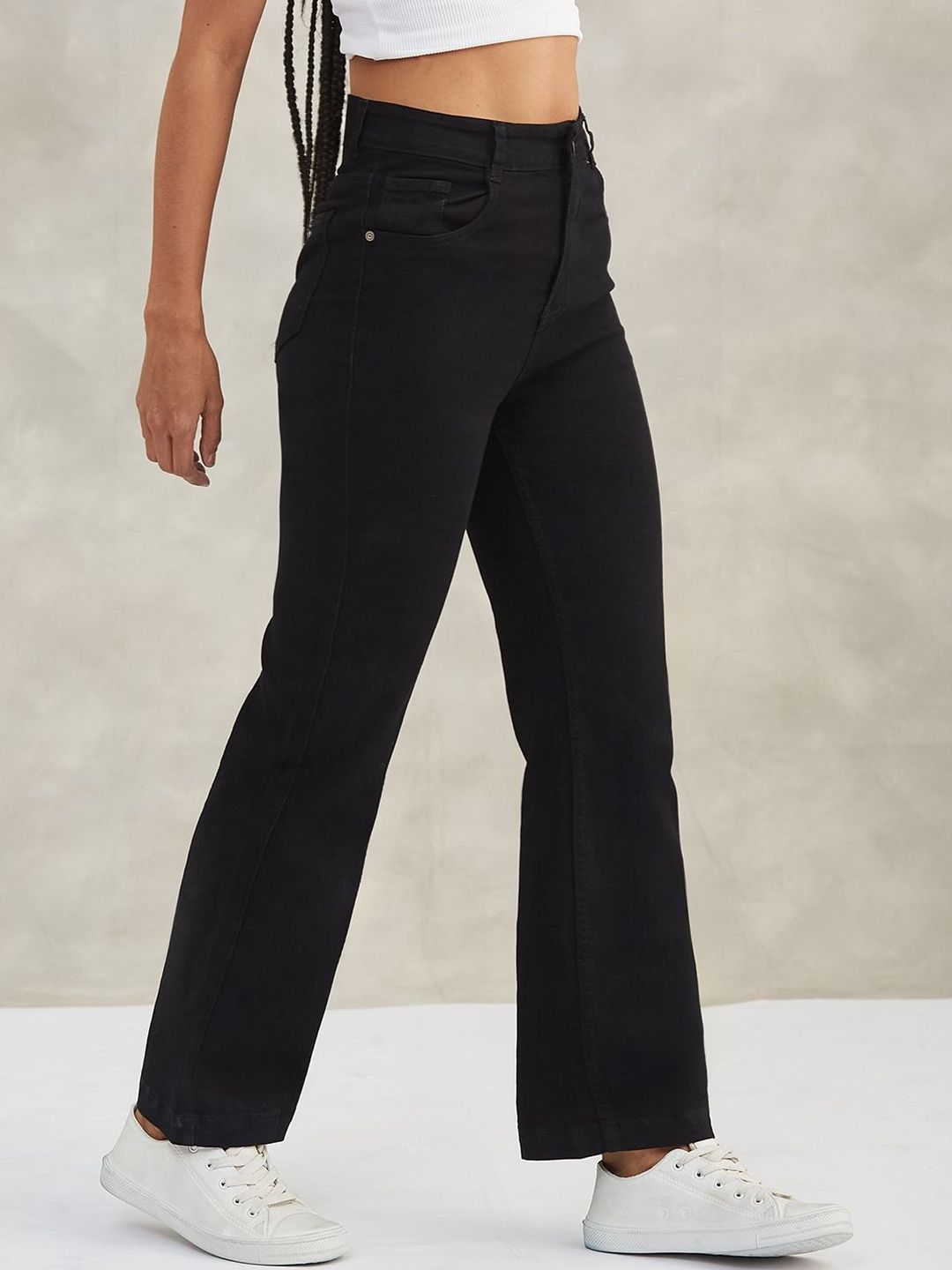 DOLCE CRUDO Women Straight High Rise Clean Look Regular-Length Stretchable Denim Jeans