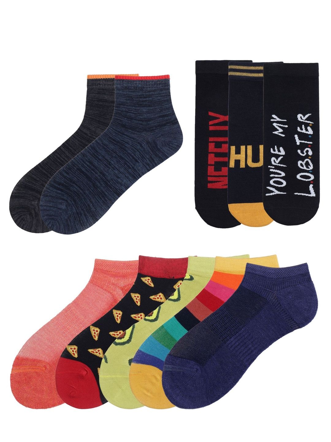 Soxytoes Unisex Pack Of 12 Patterned Cotton Ankle-Length Socks