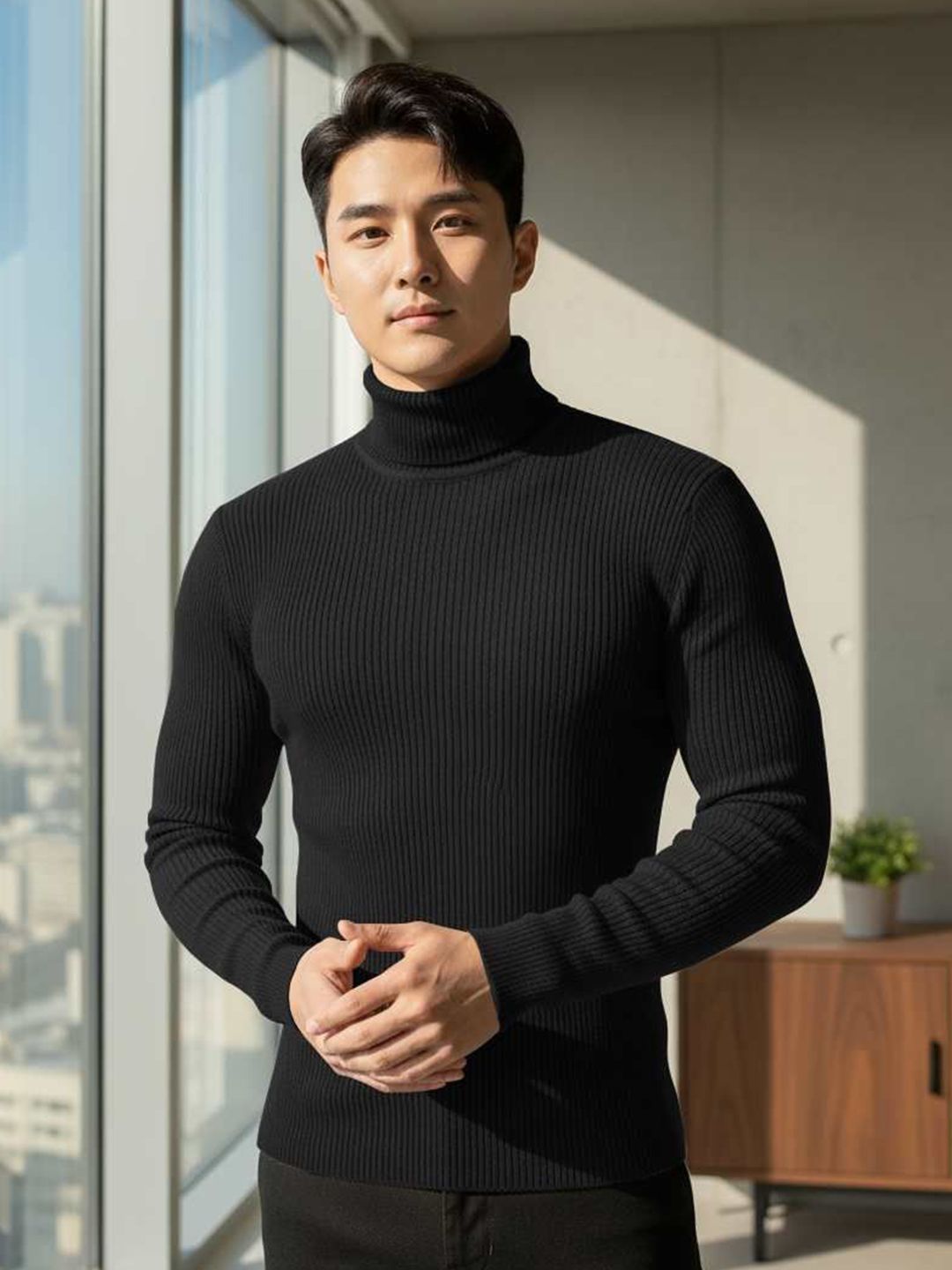 fashlook Men Solid Turtle Neck Pullover Woollen Sweatshirt