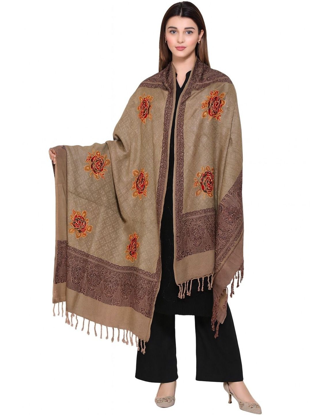 Vrinde Paisley Embroidered Woollen Shawl