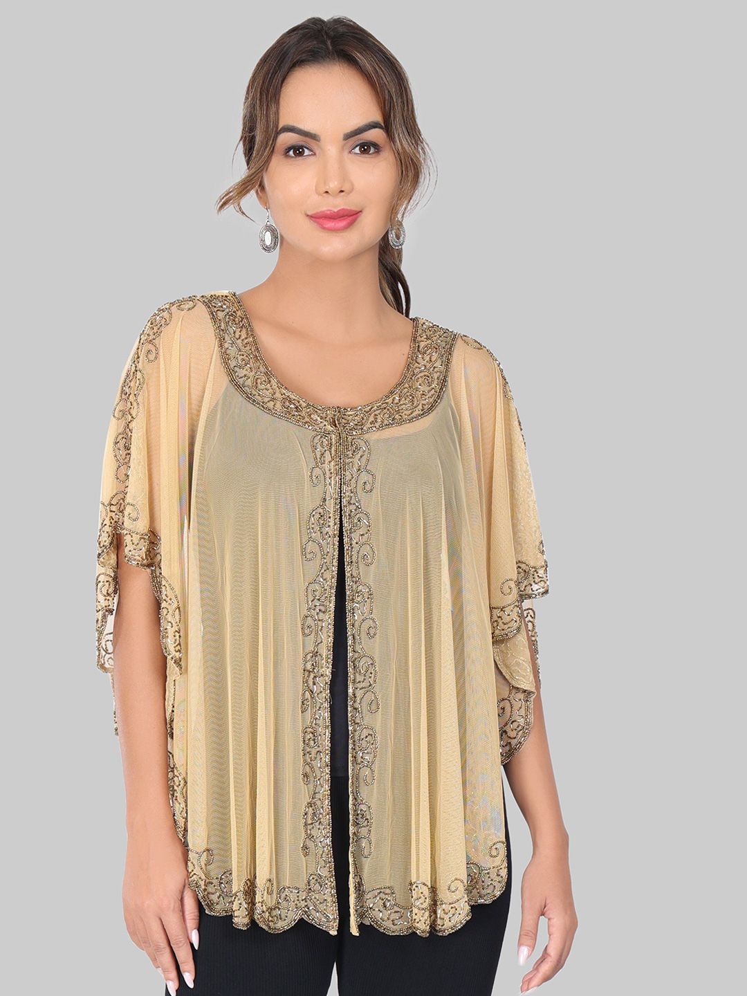 JEDCO Embellished Beads And Stones Open Front Shrug