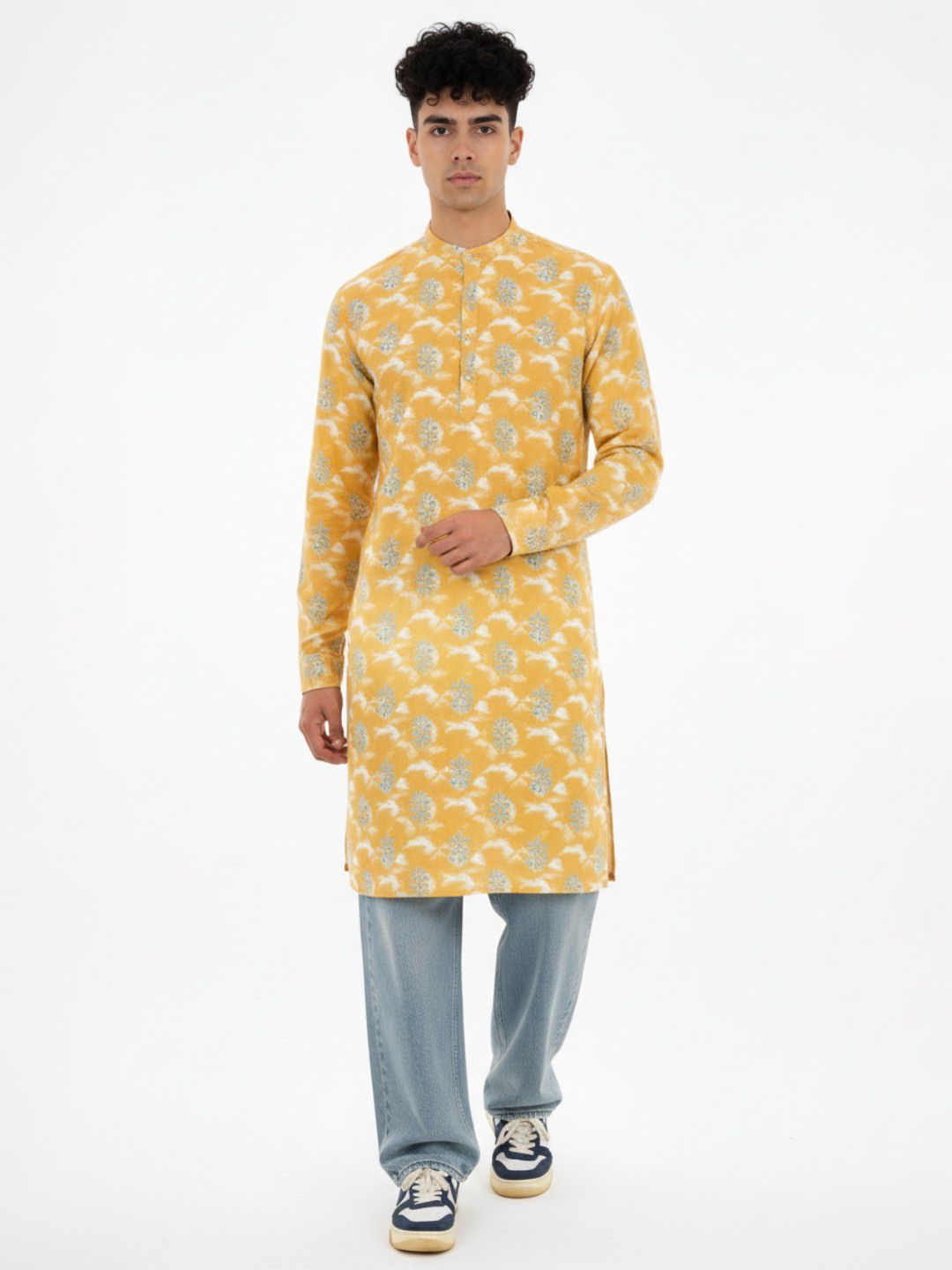 Anouk Rustic Floral Printed Band Collar Kurta