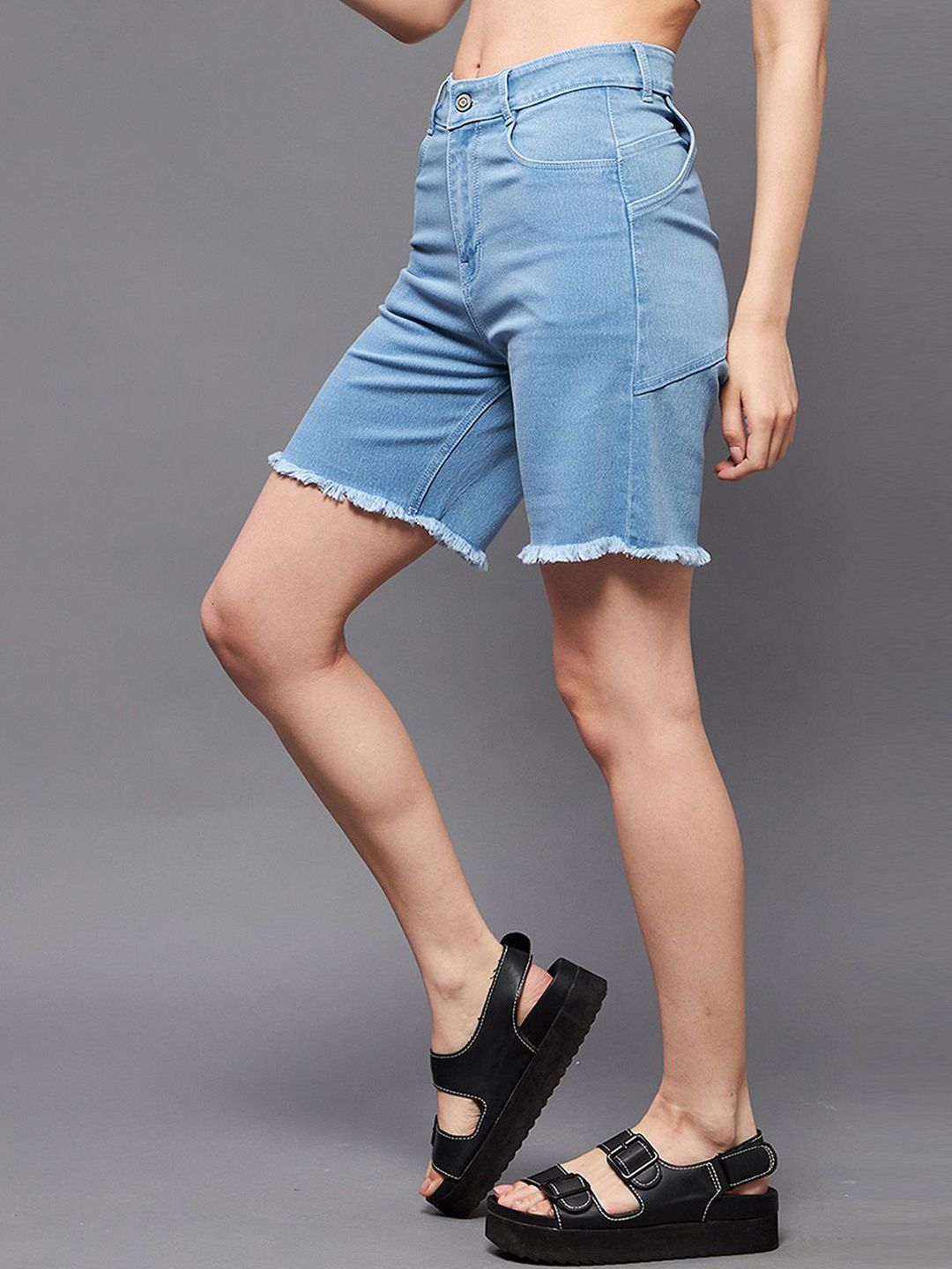 Miss Chase Women's Regular High Rise Clean Look Above Knee Stretchable Denim Shorts