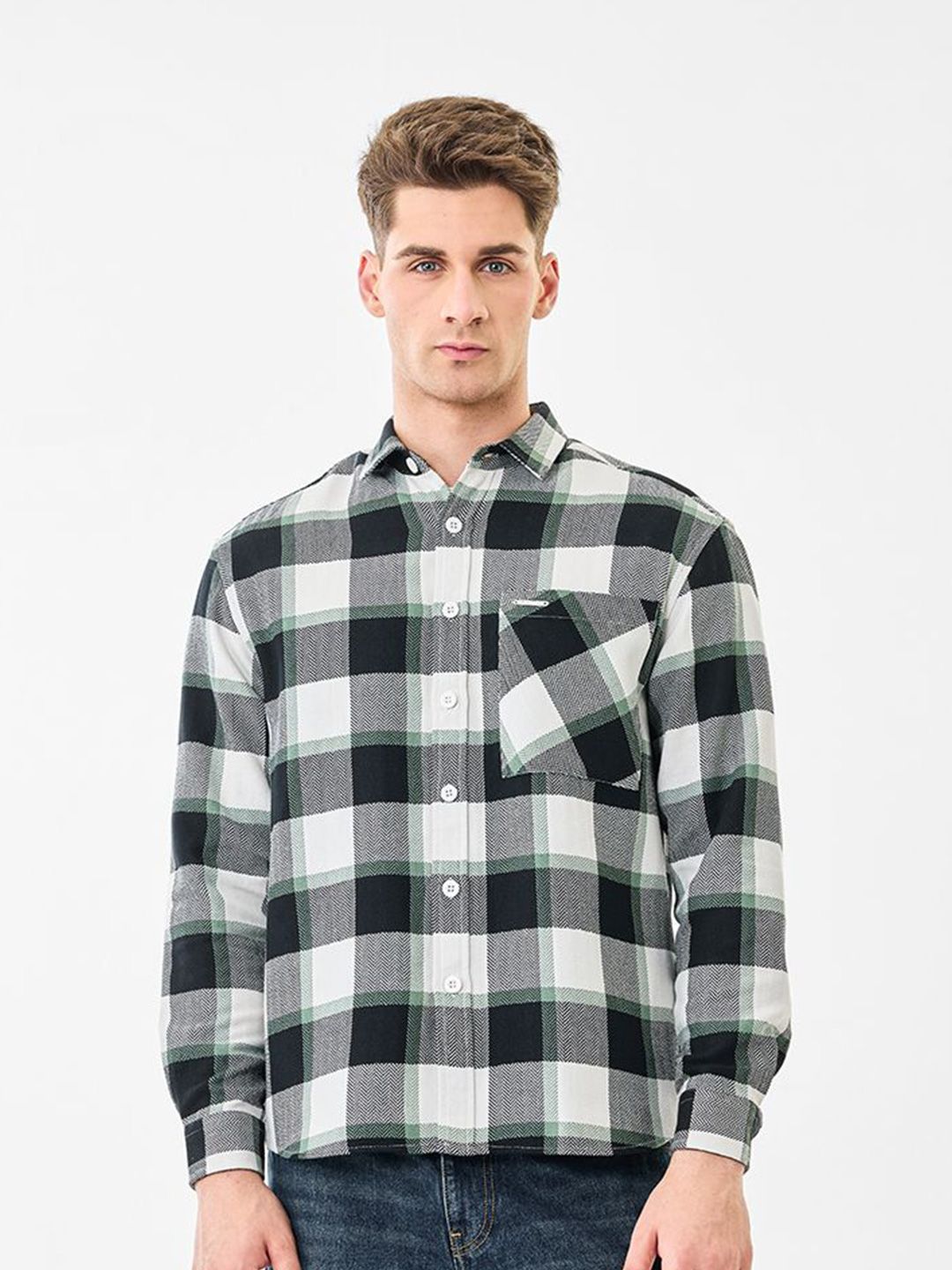 Snitch Checked Cotton Long Sleeves Relaxed Fit Shirt