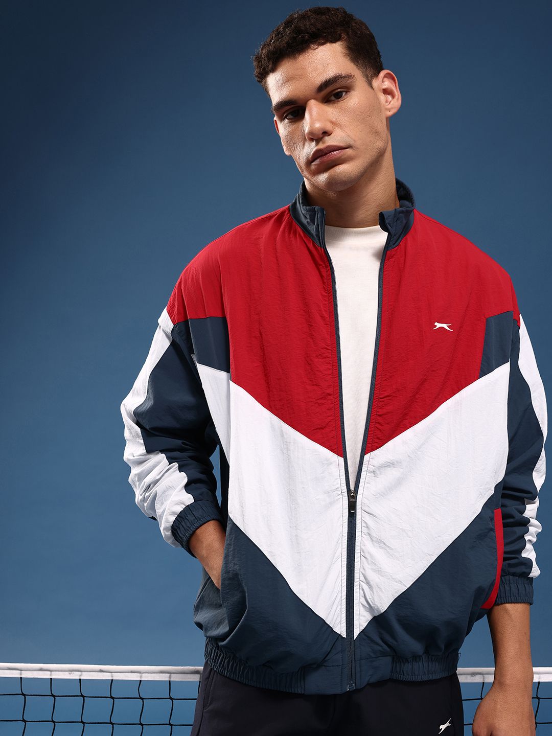 Slazenger Colourblocked Mock Collar Athleisure Sporty Oversized Jacket