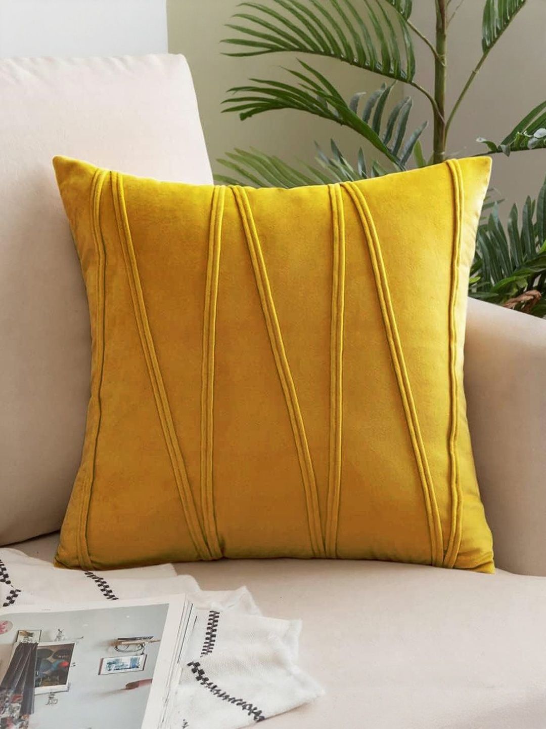 Khooti Gold-Toned Abstract Printed Velvet Square Cushion Covers 24 Inches