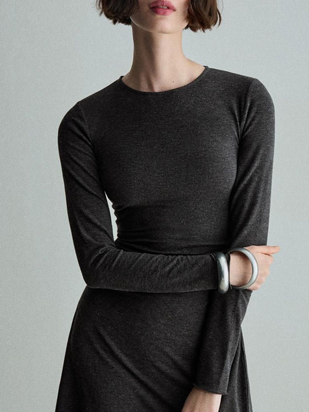 Long sleeve ruched mini dress