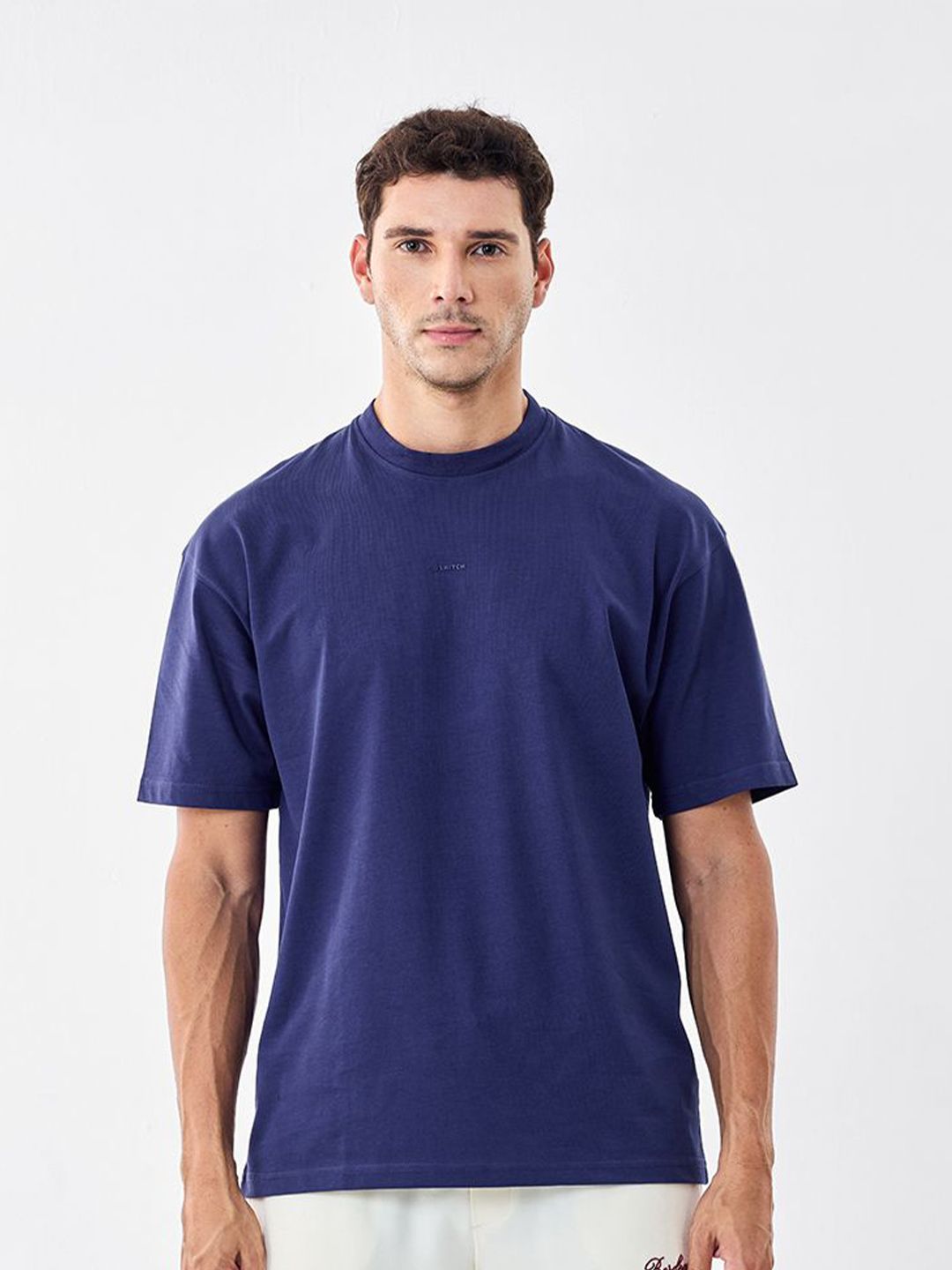 Snitch Men Solid Round Neck Cotton Oversized T-shirt