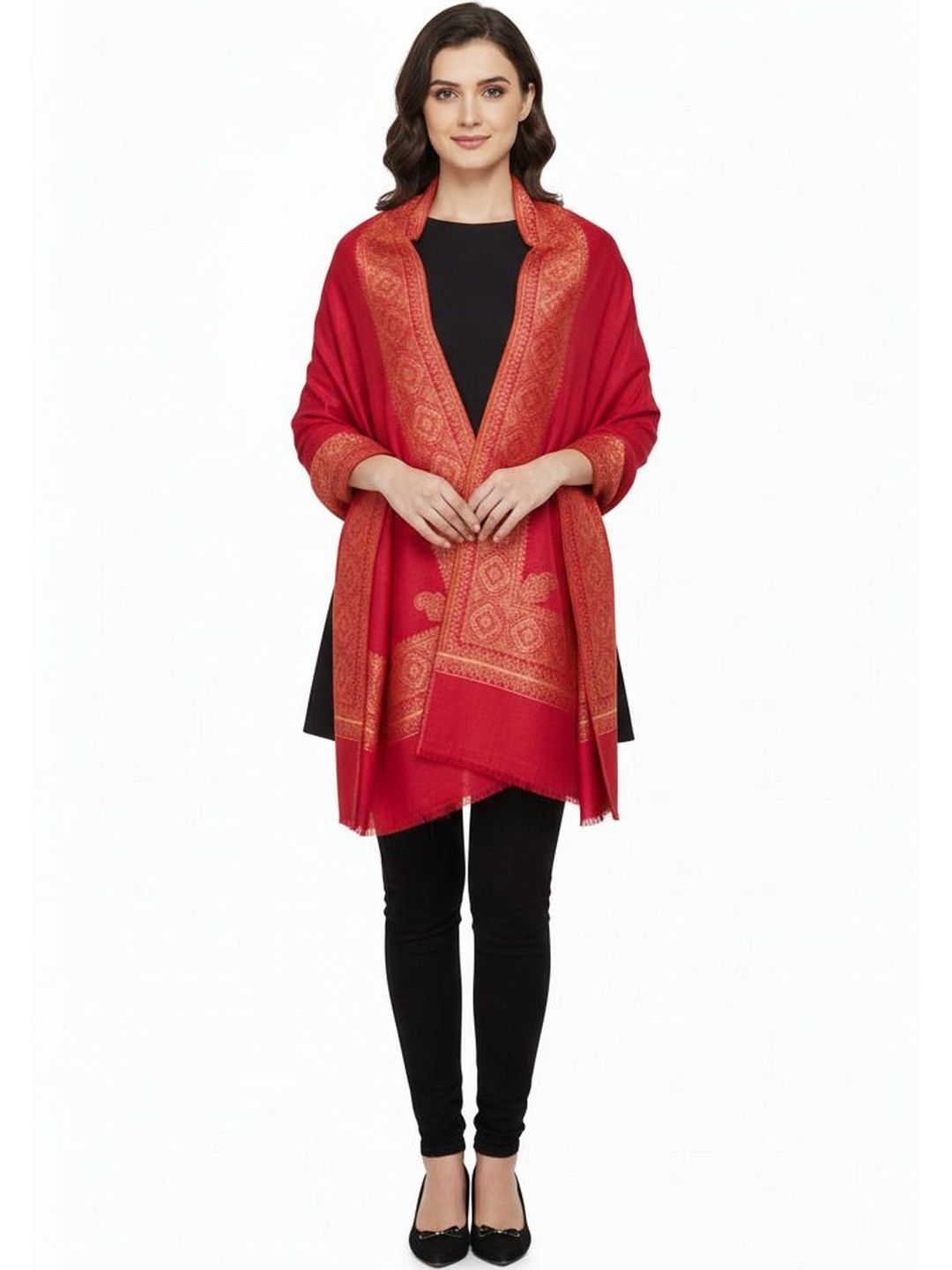 Vrinde Ethnic Motifs Embroidered Pashmina Pure Woollen Shawl