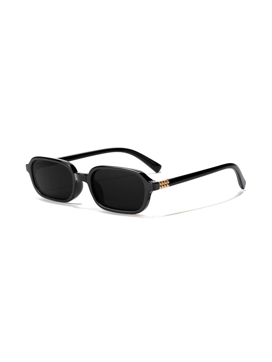 FUNGLASSES Unisex Black Lens & Black Rectangle Sunglasses with