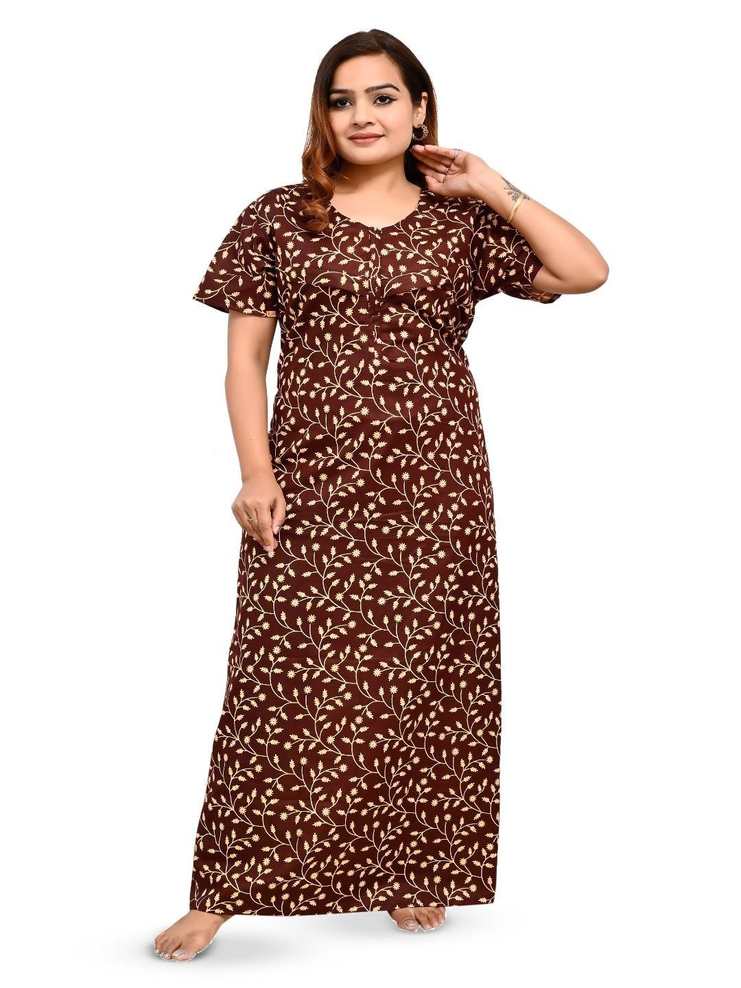ANKONA Women Floral Printed Pure Cotton Maternity Maxi Feeding Nightdress