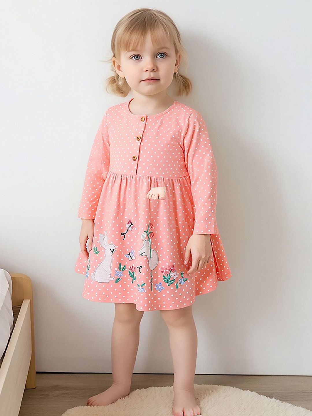 INCLUD Girls Floral Printed Round Neck Fit & Flare Dress