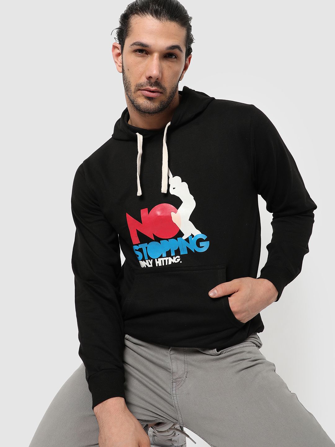 CAHOOT Men Typography Printed Hooded Cotton Sweatshirt