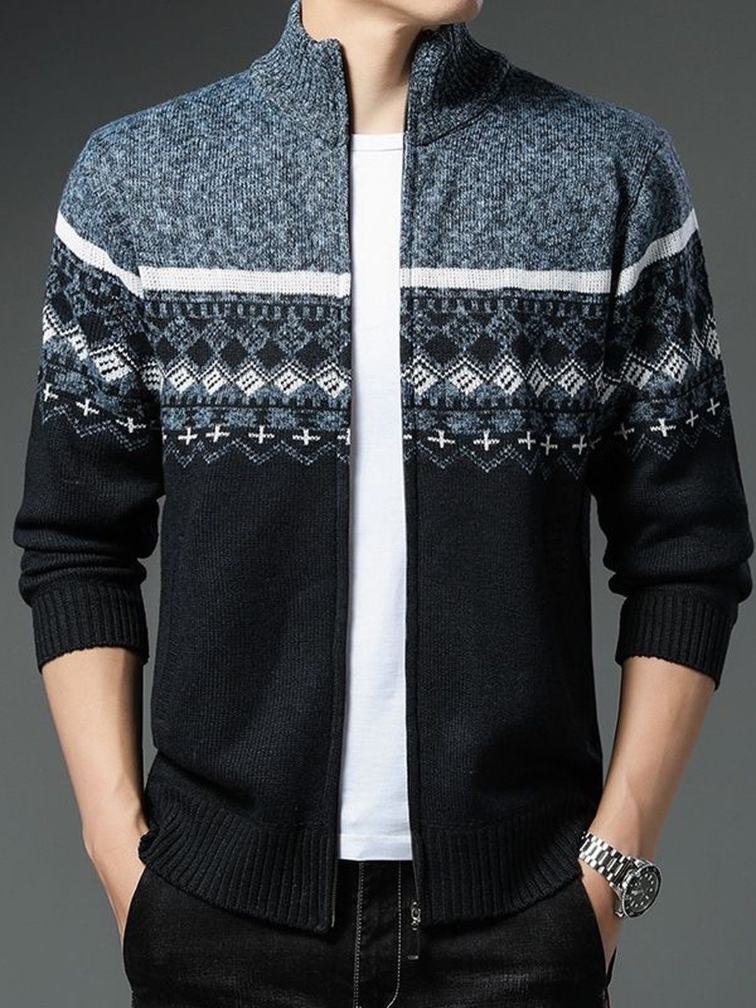 StyleCast x Revolte Stand Collar Geometric Tailored Jacket