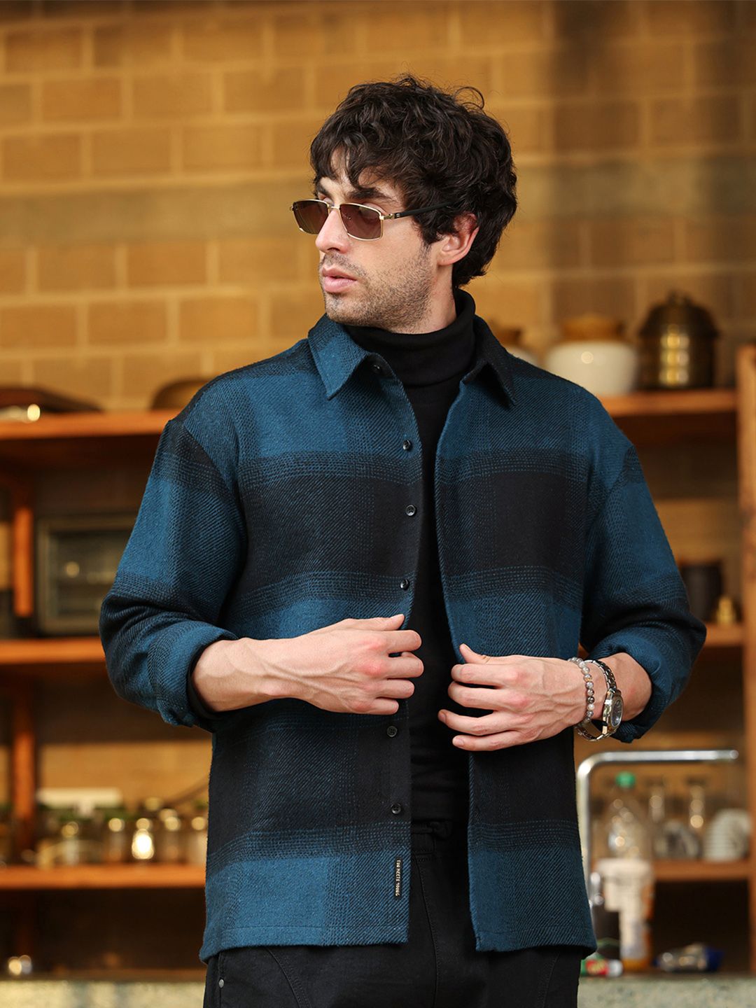 CAHOOT Men Comfort Oversized Fit Checked Spread Collar Cotton Casual Shirt