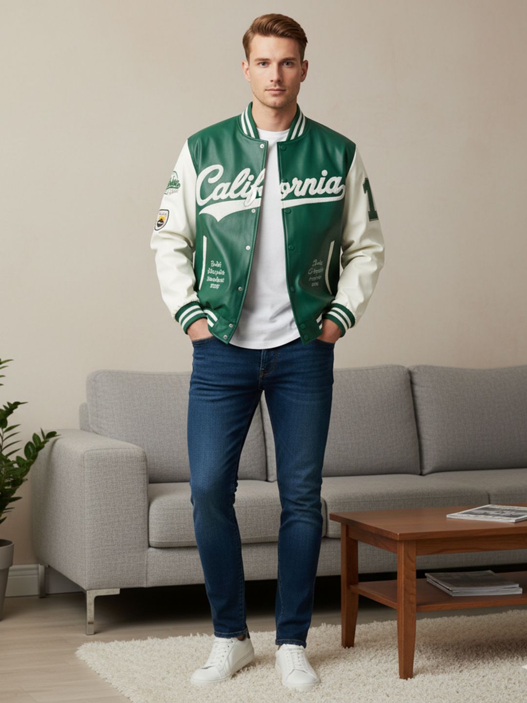 Mast & Harbour Men Leather Spread Collar Open Front Jacket