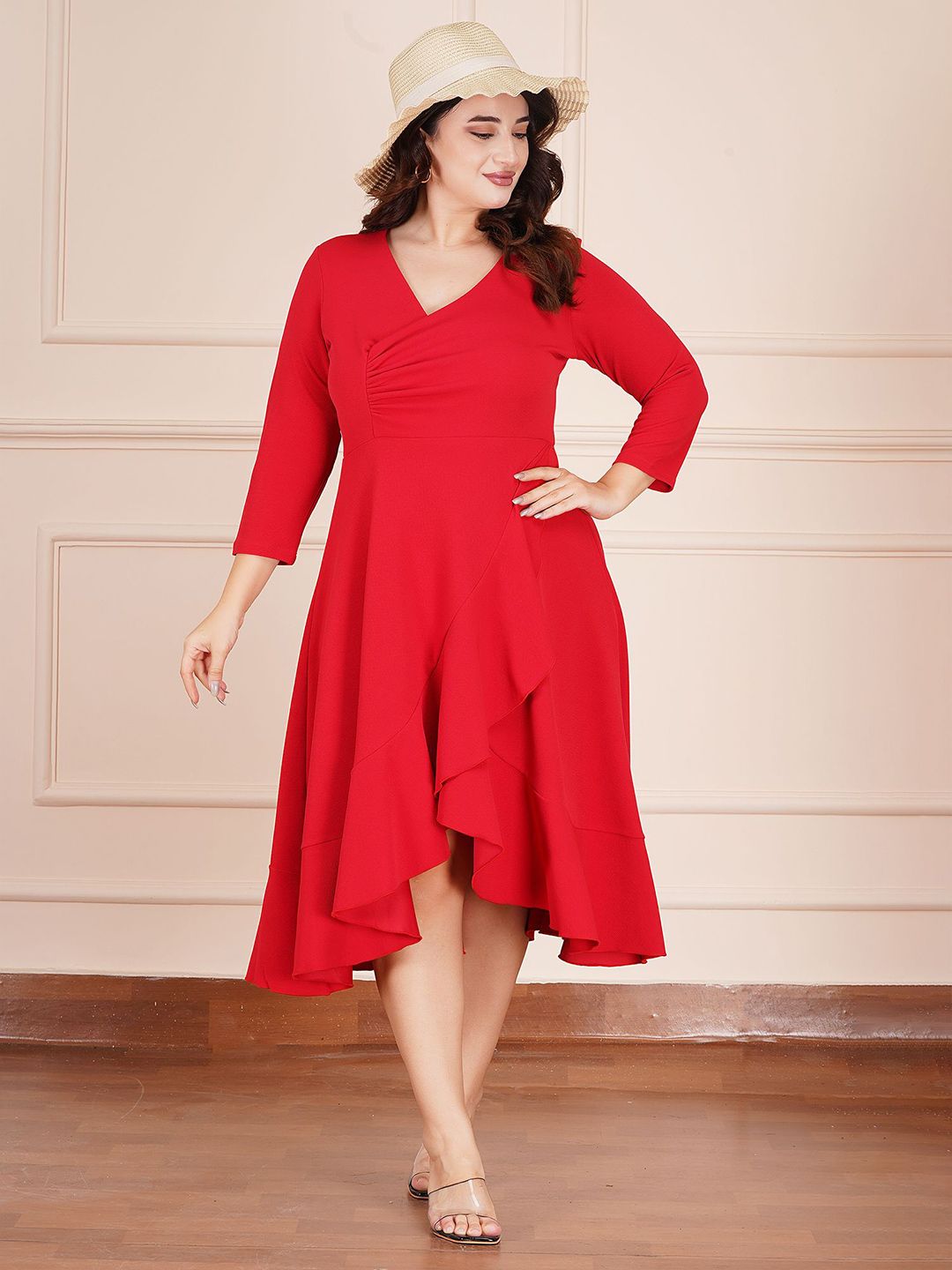 Buy AMEEZA Women Plus Size V-Neck Wrap Midi Dress - Dresses for