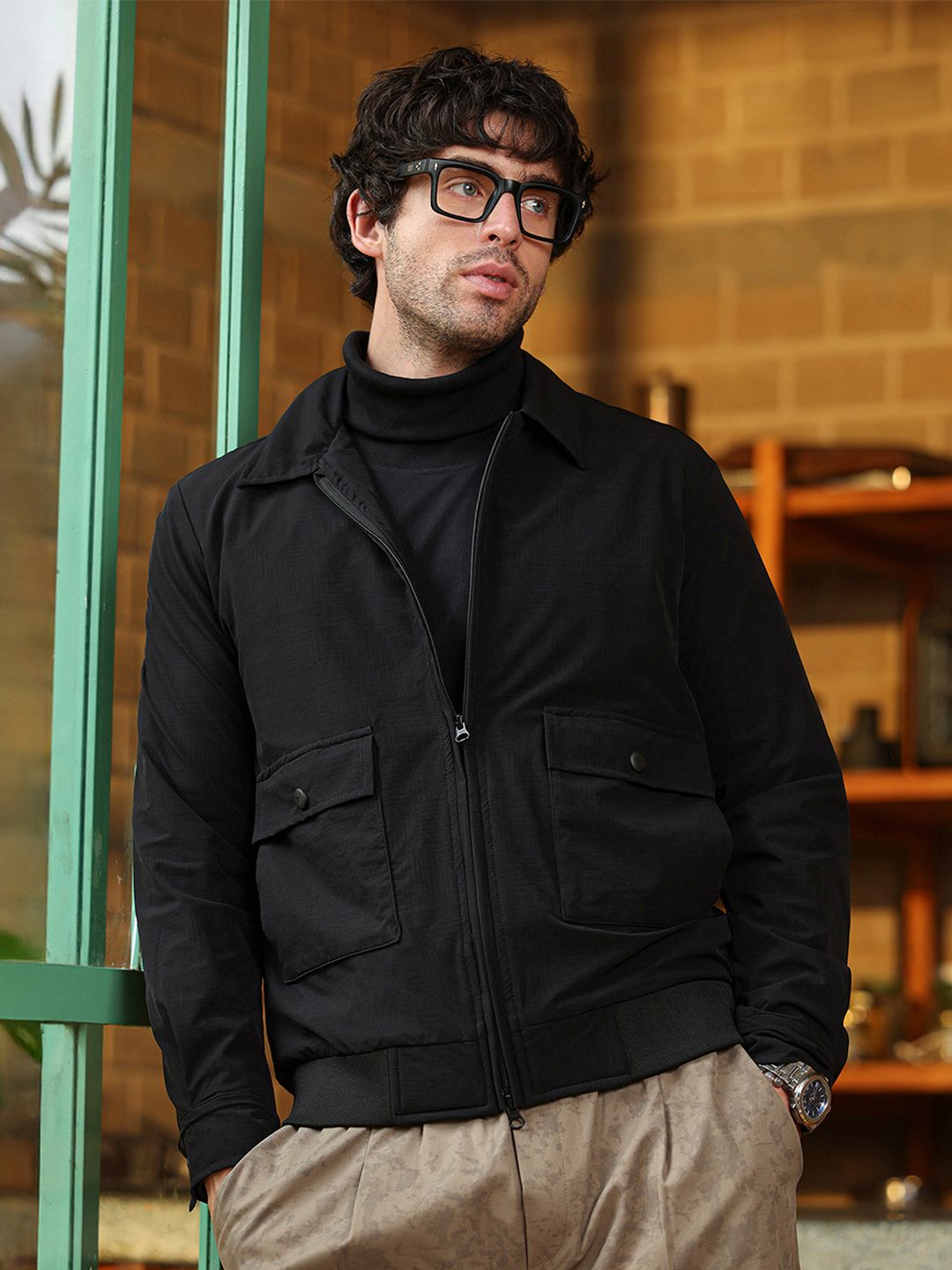 CAHOOT Geometric Spread Collar Lightweight Cotton Open Front Jacket