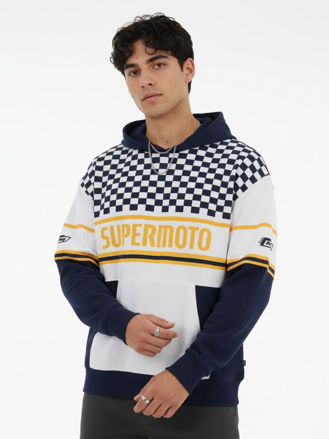glitchez glitchez Checked Typography Hooded Sweatshirt