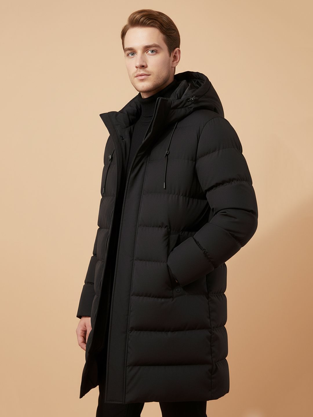 Mast & Harbour Men Polyester Longline Puffer Jacket with Patchwork