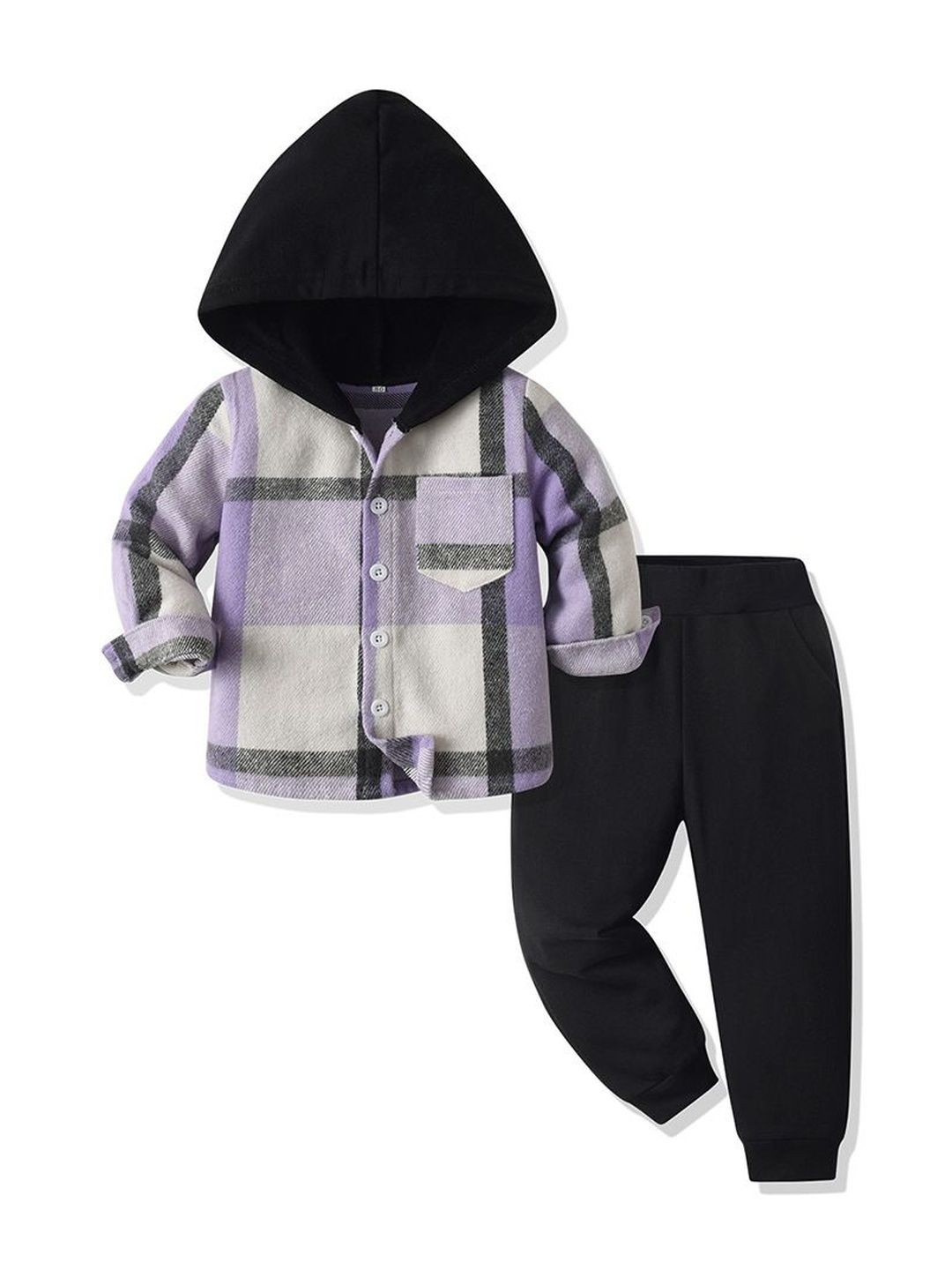 StyleCast x Revolte Girls Checked Hooded Shirt With Pyjamas