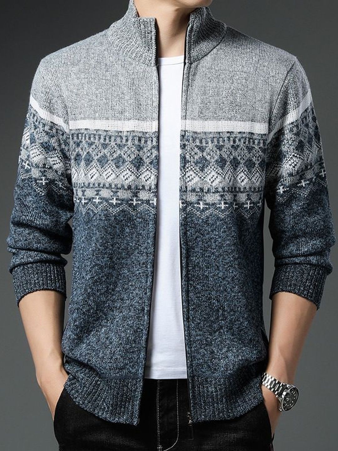 StyleCast x Revolte Geometric Printed Mock Collar Tailored Jacket